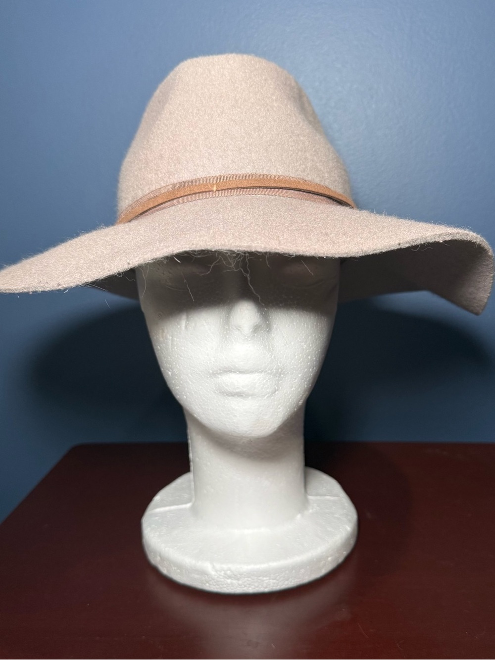 hinge Taupe Wide-Brim Wool Felt Fedora Boho Chic Hippie Fall Festival